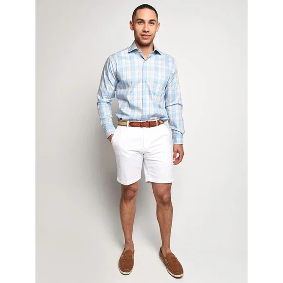 Peter Millar Crown Ease Medium Button Front Shirt Plaid Long Sleeve Blue Pastel - Picture 15 of 16